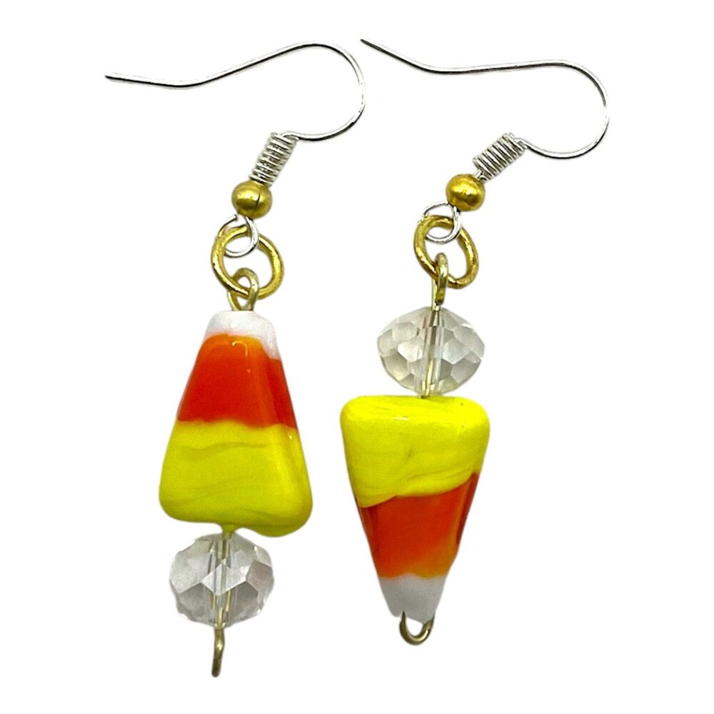 Candy Corn Crystal Handmade Dangle Drop Earrings